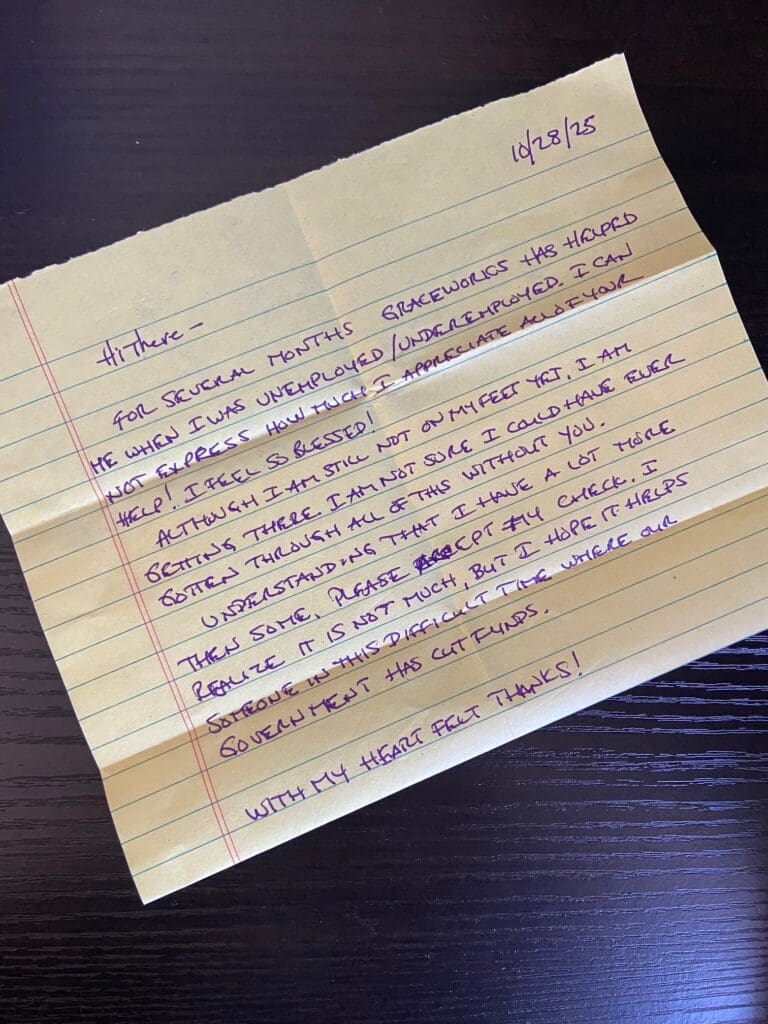 A letter from a grateful GraceWorks neighbor.